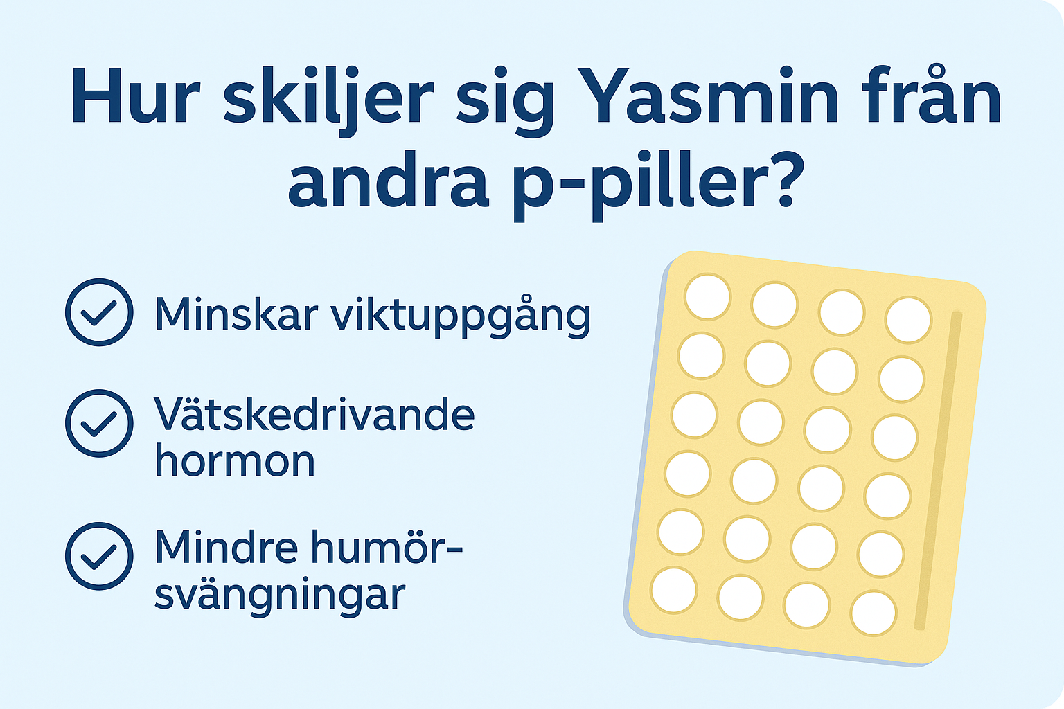 Hur skiljer sig Yasmin från andra p-piller? 1 p-piller